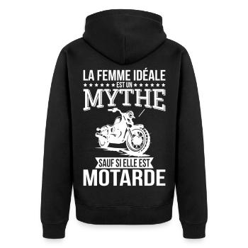 The ideal woman, a myth unless she is a biker - Unisex Premium Organic Zip Hoodie - black - Back - Nico (187cm)