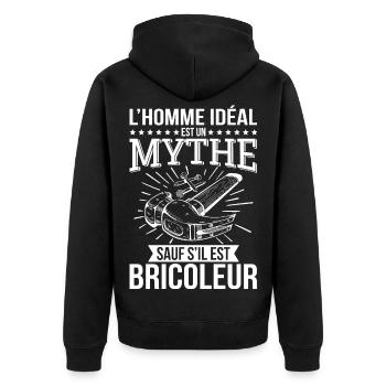 L’homme idéal un mythe sauf s’il est bricoleur - Veste à capuche bio Premium Unisexe - noir - Dos - Nico (187cm)