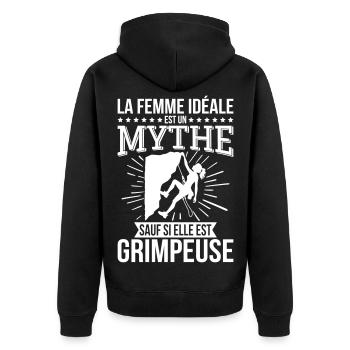 Die ideale Frau, Mythos, es sei denn, sie ist Kletterin - Unisex Premium Bio Zip Hoodie - Schwarz - Hinten - Nico (187cm)