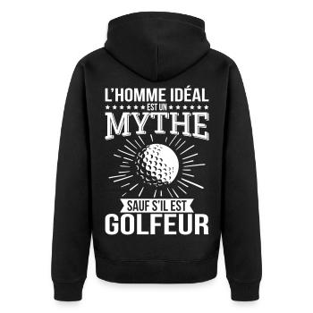 The ideal man is a myth unless he is a golfer - Unisex Premium Organic Zip Hoodie - black - Back - Nico (187cm)