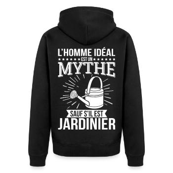 The ideal man, a myth unless he is a gardener - Unisex Premium Organic Zip Hoodie - black - Back - Nico (187cm)