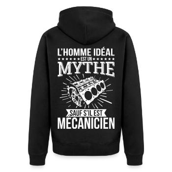 The ideal man, a myth unless he is a mechanic - Unisex Premium Organic Zip Hoodie - black - Back - Nico (187cm)