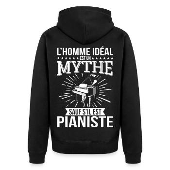 The ideal man is a myth unless he is a pianist - Unisex Premium Organic Zip Hoodie - black - Back - Nico (187cm)