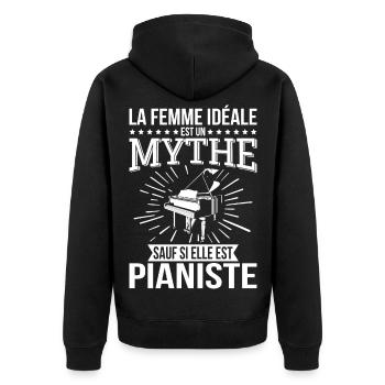 The ideal woman, a myth unless she is a pianist - Unisex Premium Organic Zip Hoodie - black - Back - Nico (187cm)