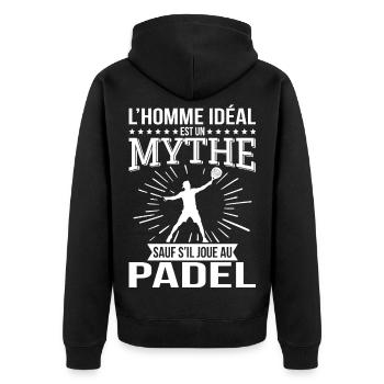 L'Homme idéal un mythe sauf s’il joue au padel - Veste à capuche bio Premium Unisexe - noir - Dos - Nico (187cm)