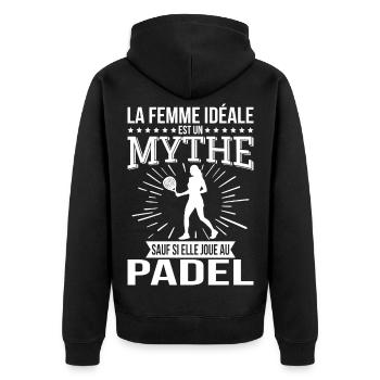 Femme idéale un mythe sauf si elle joue au padel - Veste à capuche bio Premium Unisexe - noir - Dos - Nico (187cm)