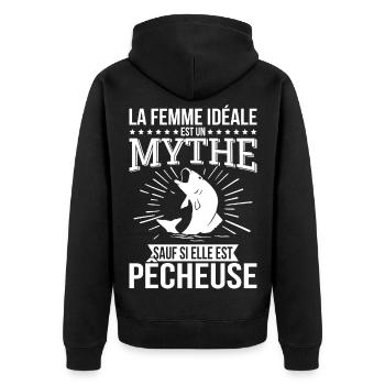 The ideal woman, a myth unless she is a fisherman - Unisex Premium Organic Zip Hoodie - black - Back - Nico (187cm)
