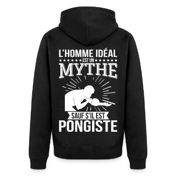 L’homme idéal un mythe sauf s’il est pongiste - Veste à capuche bio Premium Unisexe - noir - Dos - Nico (187cm)