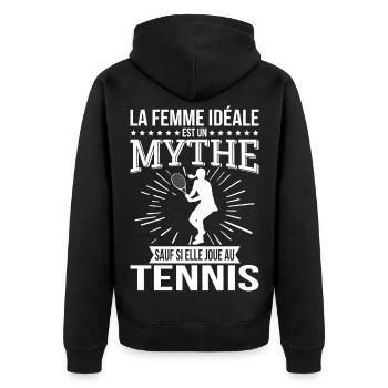 Ideal woman, a myth unless she plays tennis - Unisex Premium Organic Zip Hoodie - black - Back - Nico (187cm)