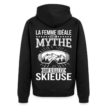 The ideal woman, a myth unless she is a skier - Unisex Premium Organic Zip Hoodie - black - Back - Nico (187cm)