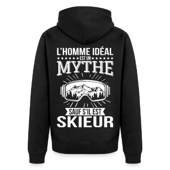 The ideal man is a myth unless he is a skier - Unisex Premium Organic Zip Hoodie - black - Back - Nico (187cm)
