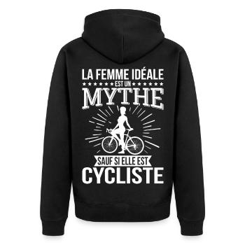 The ideal woman, a myth unless she is a cyclist - Unisex Premium Organic Zip Hoodie - black - Back - Nico (187cm)