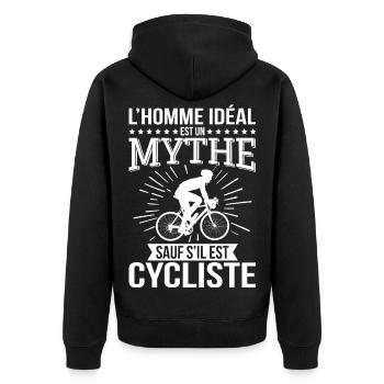 The ideal man is a myth unless he is a cyclist - Unisex Premium Organic Zip Hoodie - black - Back - Nico (187cm)