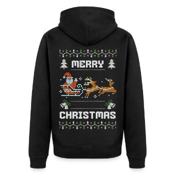 Merry Christmas Santa Ugly XMAS Pixel Style - Unisex Premium Organic Zip Hoodie - black - Back - Nico (187cm)