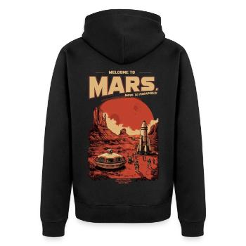 Mars Retro Adventure: Pioneer Station - Unisex Premium Organic Zip Hoodie - black - Back - Nico (187cm)