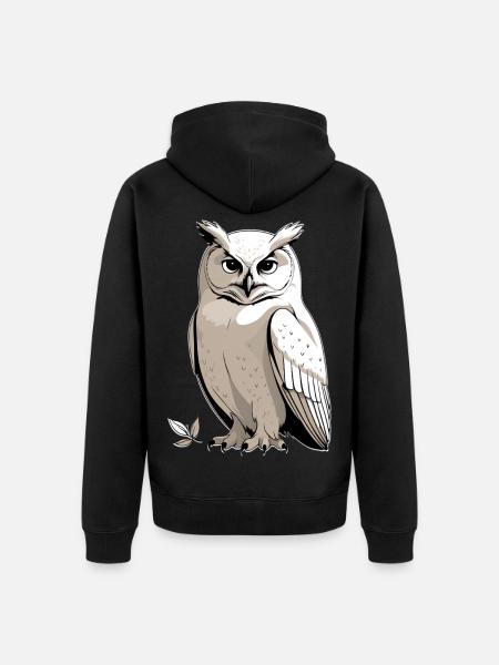 Eulenportrait mit ernster Mimik - Unisex Premium Bio Zip Hoodie - Schwarz