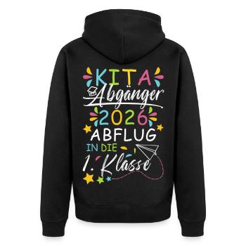 Kita Abgänger 2026 - Unisex Premium Bio Zip Hoodie - Schwarz - Hinten - Nico (187cm)