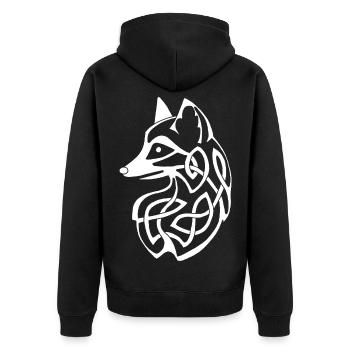 Weißer Keltischer Fuchs - Unisex Premium Bio Zip Hoodie - Schwarz - Hinten - Nico (187cm)