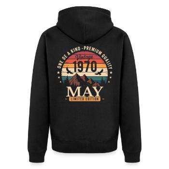 Vintage Mai 1970 Geburtstag Mai 1970 - Unisex Premium Bio Zip Hoodie - Schwarz - Hinten - Nico (187cm)
