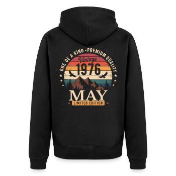 Vintage May 1976 Birthday May 1976 - Unisex Premium Organic Zip Hoodie - black - Back - Nico (187cm)