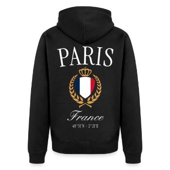 Paris Frankreich Wappen Krone – Reise Souvenir - Unisex Premium Bio Zip Hoodie - Schwarz - Hinten - Nico (187cm)