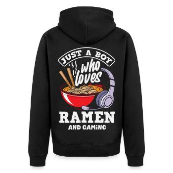 Boy Loves Ramen And Gaming Headset - Unisex Premium Organic Zip Hoodie - black - Back - Nico (187cm)