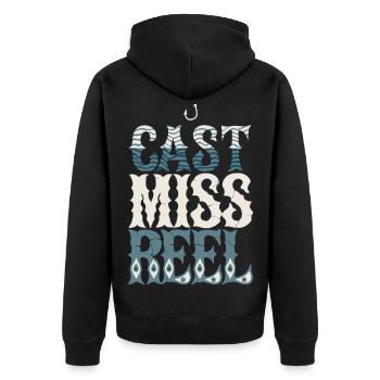 Cast Miss Reel - Fishing - Unisex Premium Organic Zip Hoodie - black - Back - Nico (187cm)