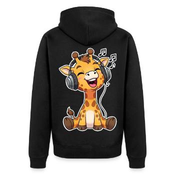 Girafe écoutant de la musique chantant - Veste à capuche bio Premium Unisexe - noir - Dos - Nico (187cm)