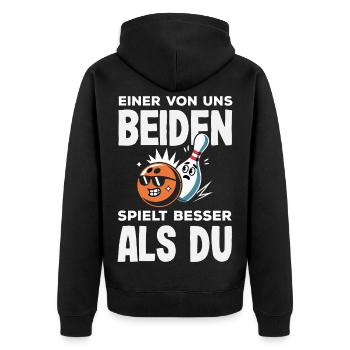 Einer Spielt Besser Bowling - Unisex Premium Bio Zip Hoodie - Schwarz - Hinten - Nico (187cm)