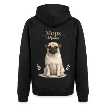 Mops Mama – Geschenk für Mops Liebhaberinnen - Unisex Premium Bio Zip Hoodie - Schwarz - Hinten - Nico (187cm)