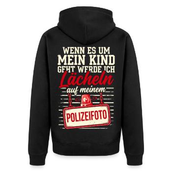 Wenn es um mein Kind geht - Polizeifoto - Unisex Premium Bio Zip Hoodie - Schwarz - Hinten - Nico (187cm)