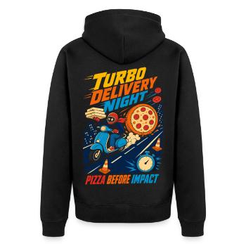 Livraison de pizza Turbo le soir - Veste à capuche bio Premium Unisexe - noir - Dos - Nico (187cm)