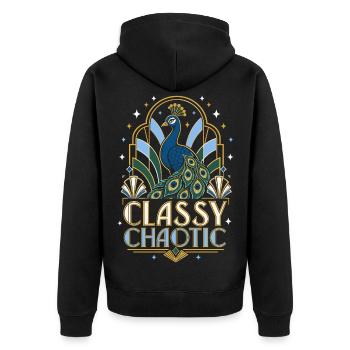 Art déco paon chaotique et élégant - Veste à capuche bio Premium Unisexe - noir - Dos - Nico (187cm)