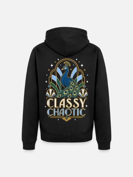 Classy Chaotic Pfau Art Deco - Unisex Premium Bio Zip Hoodie - Schwarz