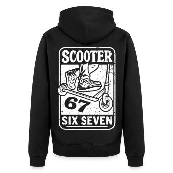  Backprint | Freestyle-Scooter Tretroller 67s - Unisex Premium Bio Zip Hoodie - Schwarz - Hinten - Nico (187cm)