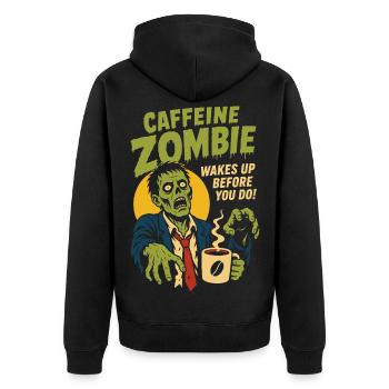 Caffeine Zombie – Kaffee vor dem Aufstehen - Unisex Premium Bio Zip Hoodie - Schwarz - Hinten - Nico (187cm)