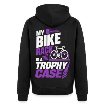My Bike Rack Is a Trophy Case – Fahrrad Humor - Unisex Premium Bio Zip Hoodie - Schwarz - Hinten - Nico (187cm)