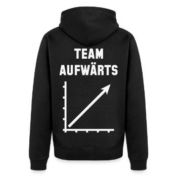 Team Aufwärts (Erfolg / Fortschritt / White) - Unisex Premium Bio Zip Hoodie - Schwarz - Hinten - Nico (187cm)