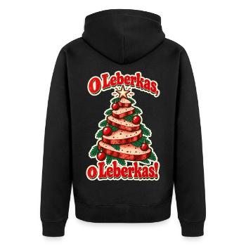 O Leberkas - Unisex Premium Bio Zip Hoodie - Schwarz - Hinten - Nico (187cm)