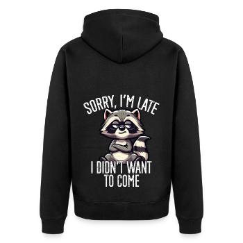 Lustiger Waschbär Sarkastischer Humor - Unisex Premium Bio Zip Hoodie - Schwarz - Hinten - Nico (187cm)