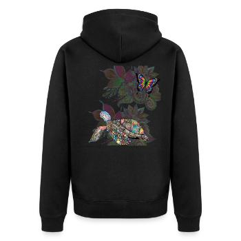 turtle and butterfly - Unisex Premium Organic Zip Hoodie - black - Back - Nico (187cm)