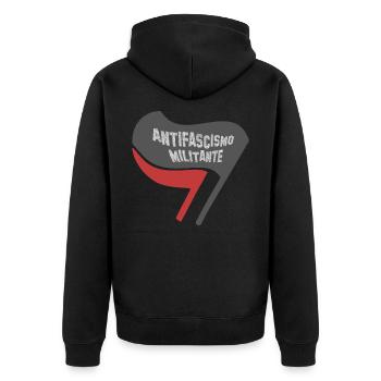 FLAGGE ANTIFA FLAGGEN ITALIENISCH ANTIFASCISMO - Unisex Premium Bio Zip Hoodie - Schwarz - Hinten - Nico (187cm)