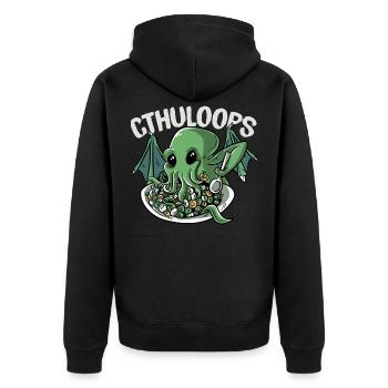 Cthuloops Kawaii Cthulhu Mythos Müsli-Parodie - Unisex Premium Bio Zip Hoodie - Schwarz - Hinten - Nico (187cm)