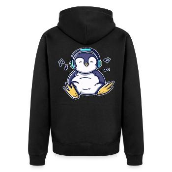 Kawaii tanzender Pinguin mit Kopfhörer und Musik - Unisex Premium Bio Zip Hoodie - Schwarz - Hinten - Nico (187cm)