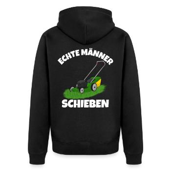 Echte männer schieben Rasenmäher - Unisex Premium Bio Zip Hoodie - Schwarz - Hinten - Nico (187cm)