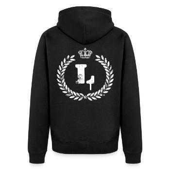 L Letter Coat of Arms - Unisex Premium Organic Zip Hoodie - black - Back - Nico (187cm)