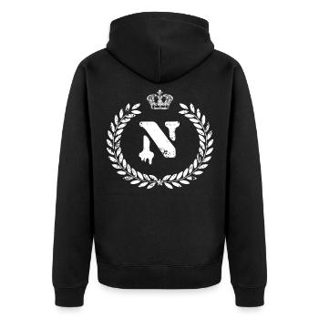 N Buchstabe Wappen - Unisex Premium Bio Zip Hoodie - Schwarz - Hinten - Nico (187cm)