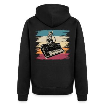Modular Synthesizer Elektronische Musik Analog Cat - Unisex Premium Bio Zip Hoodie - Schwarz - Hinten - Nico (187cm)
