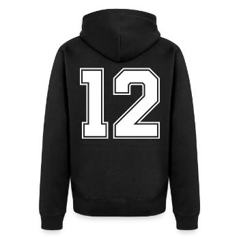 12 Zahl Trikot - Unisex Premium Bio Zip Hoodie - Schwarz - Hinten - Nico (187cm)