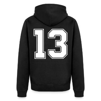13 Zahl Trikot - Unisex Premium Bio Zip Hoodie - Schwarz - Hinten - Nico (187cm)